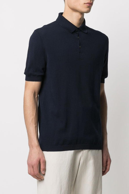 Uomo Polo Blu Colletto a Tre Bottoni