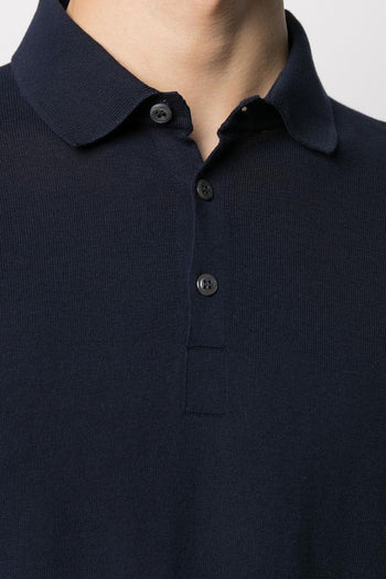 Uomo Polo Blu Colletto a Tre Bottoni - 4