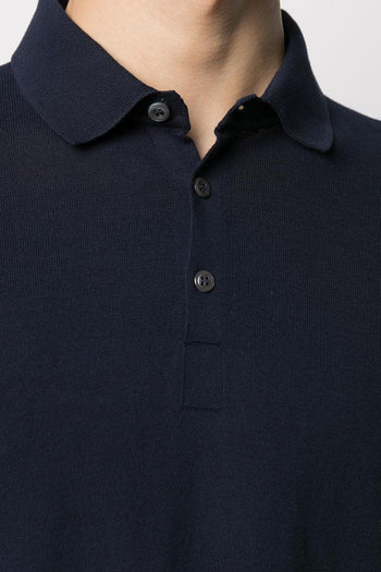 Uomo Polo Blu Colletto a Tre Bottoni - 9