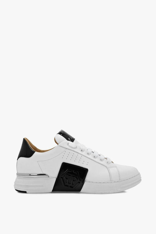 Scarpa Bianco Uomo Placca Logo a Contrasto