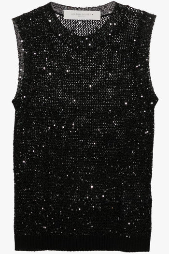 Top Nero Donna Traforato di Paillettes - 5