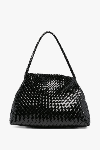 Borsa Nero Donna Motivo Intrecciato Lucido