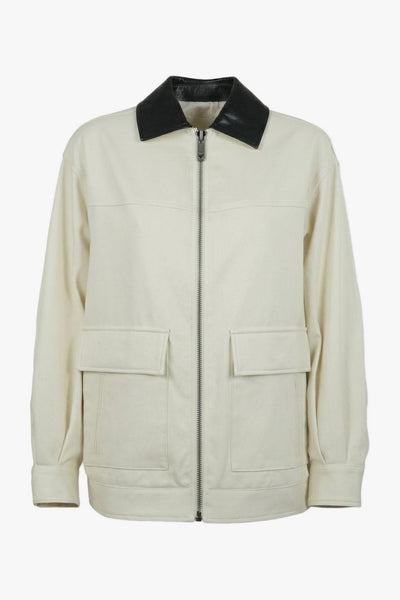 Giubbotto Colletto a Contrasto Donna Beige