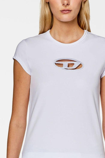 T-Shirt Bianco Donna Crop Logo Cut Out - 3