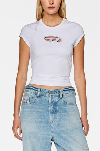T-Shirt Bianco Donna Crop Logo Cut Out - 4