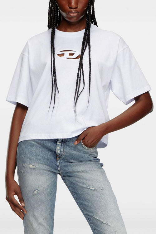 T-Shirt Bianco Donna Logo Cut Out Maniche Larghe