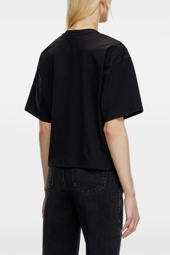 T-Shirt Nero Donna Logo Cut Out Maniche Larghe - 3