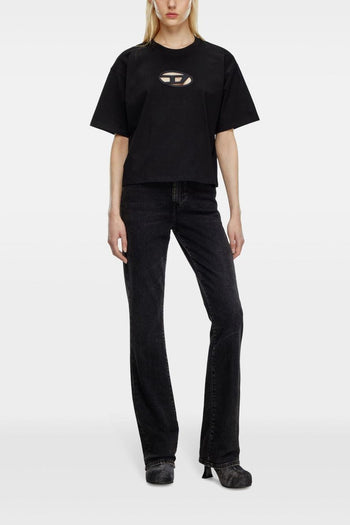 T-Shirt Nero Donna Logo Cut Out Maniche Larghe - 2