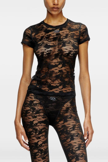 T-Shirt Nero Donna Ricamo Pizzo - 3