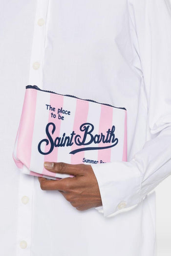 Saint Barth Pochette Righe Unisex Bianco-Rosa - 3