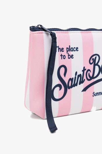 Saint Barth Pochette Righe Unisex Bianco-Rosa - 5