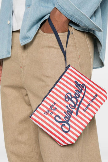 Saint Barth Pochette Aline Righe Unisex Bianco-Rosso - 2