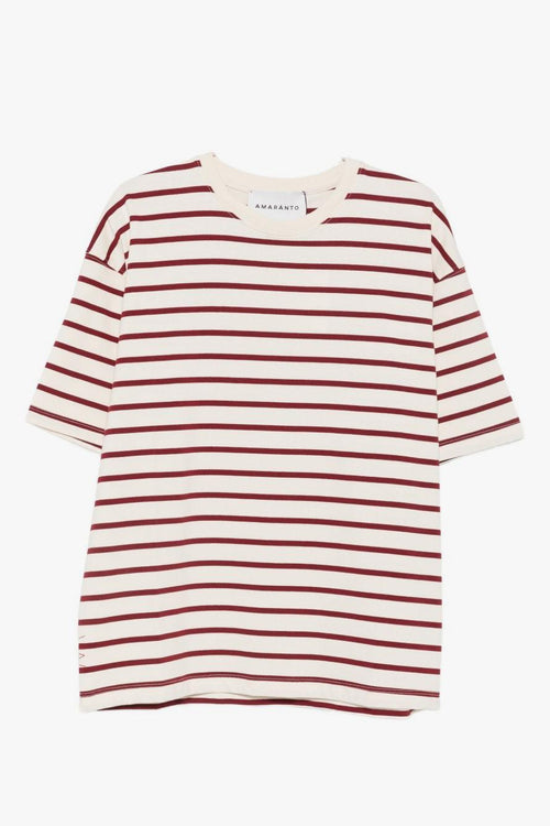 T-Shirt Rigata Uomo Crema-Rosso