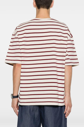 T-Shirt Rigata Uomo Crema-Rosso - 4