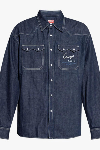 Camicia Blu Uomo Denim Tasca Logo - 5