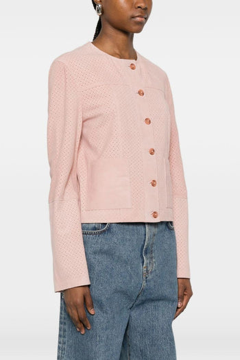 Giubbotto Traforato Pelle Donna Rosa - 5