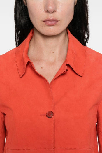 Giubbotto Rosso Ferrari Donna Pelle Tasche Applicate - 4