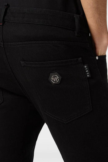 Jeans Nero Uomo Bottone Logo Hexagon - 4