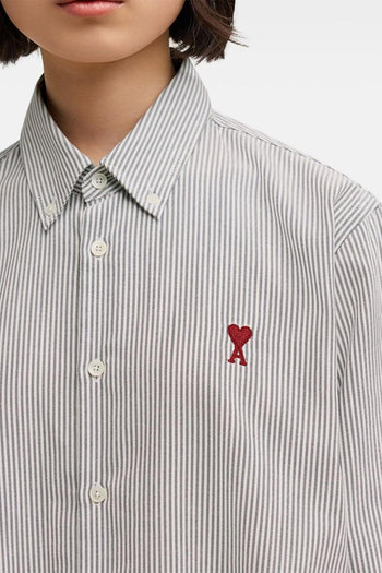 Ami Paris Camicia Uomo Righe Bianco-Nero Ricamo Cuore Rosso - 6
