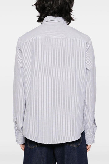 Ami Paris Camicia Uomo Righe Bianco-Nero Ricamo Cuore Rosso - 5