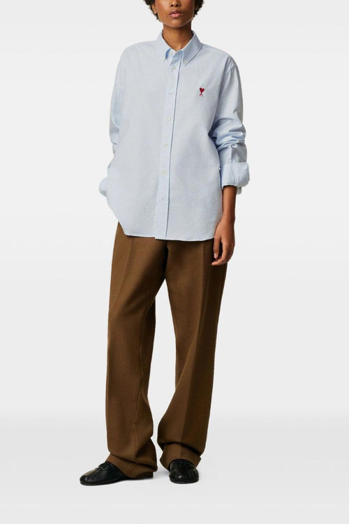 Ami Paris Camicia Uomo Righe Bianco Azzurro