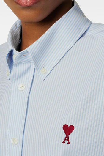 Ami Paris Camicia Uomo Righe Bianco Azzurro - 4