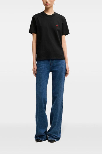 Ami Paris T Shirt Cuore Rosso Uomo Nero - 3