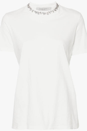 T-shirt Bianco Donna Strass sullo Scollo - 5