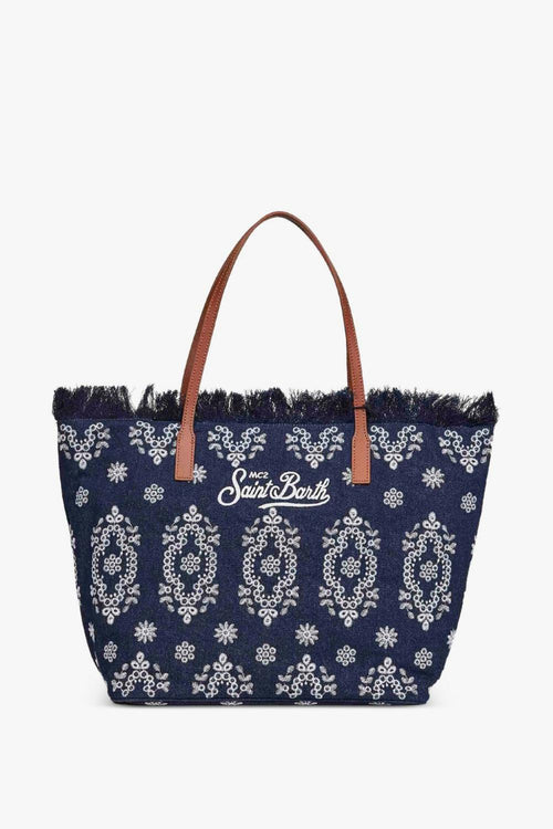 Saint Barth Borsa City Bag Fringe Bandana Donna Blu