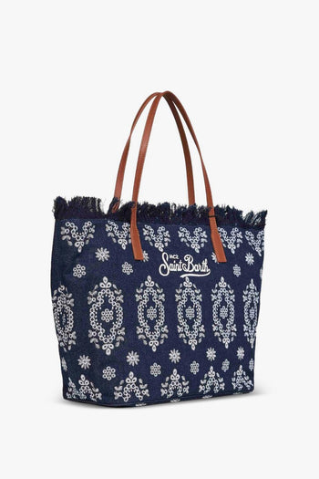 Saint Barth Borsa City Bag Fringe Bandana Donna Blu - 2