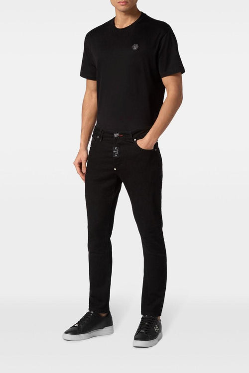 Jeans Nero Uomo Bottone Logo Hexagon