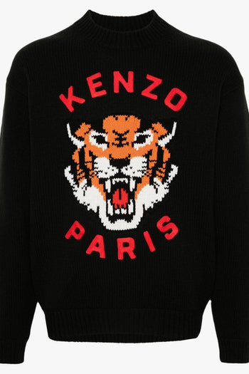 Maglione Nero Uomo Logo Tiger ad Intarsio - 5