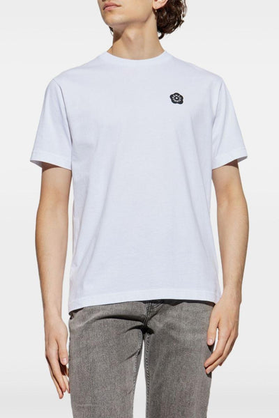 T-shirt Bianco Uomo Stampa Micro Fiore con Logo