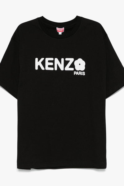 T-shirt Nero Uomo Stampa Logo Fiore