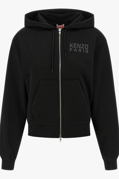 Felpa Nero Donna Cappuccio e Zip