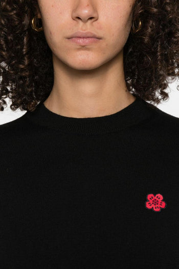 Maglia Nero Donna Micro Ricamo Fiore - 4