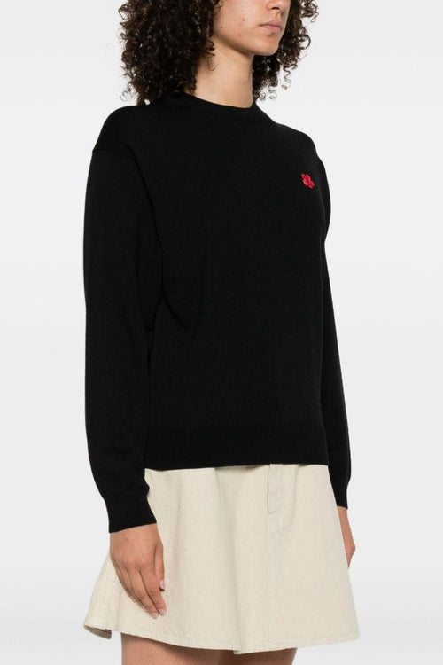 Maglia Nero Donna Micro Ricamo Fiore