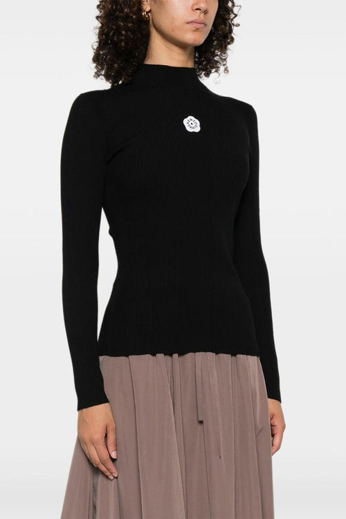 Top Nero Donna Ricamo Fiore Boke