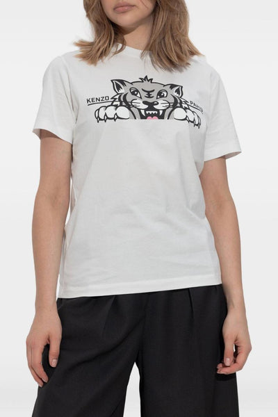 T-shirt Bianco Donna Stampa Tigre
