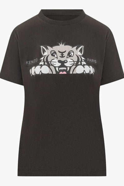 T-shirt Nero Donna Stampa Tigre