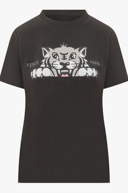 T-shirt Nero Donna Stampa Tigre