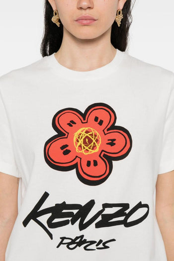 T-shirt Bianco Donna Logo con Fiore - 4