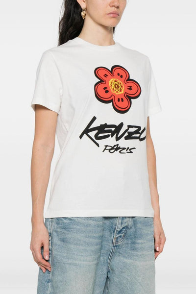 T-shirt Bianco Donna Logo con Fiore