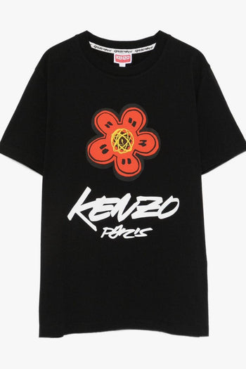 T-shirt Nero Donna Logo con Fiore - 5