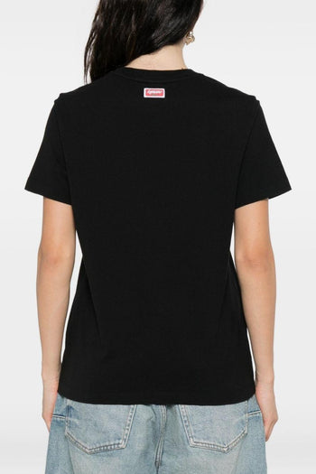 T-shirt Nero Donna Logo con Fiore - 3
