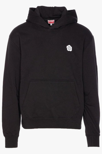 Felpa Nero Uomo Cappuccio con Fiore Posteriore