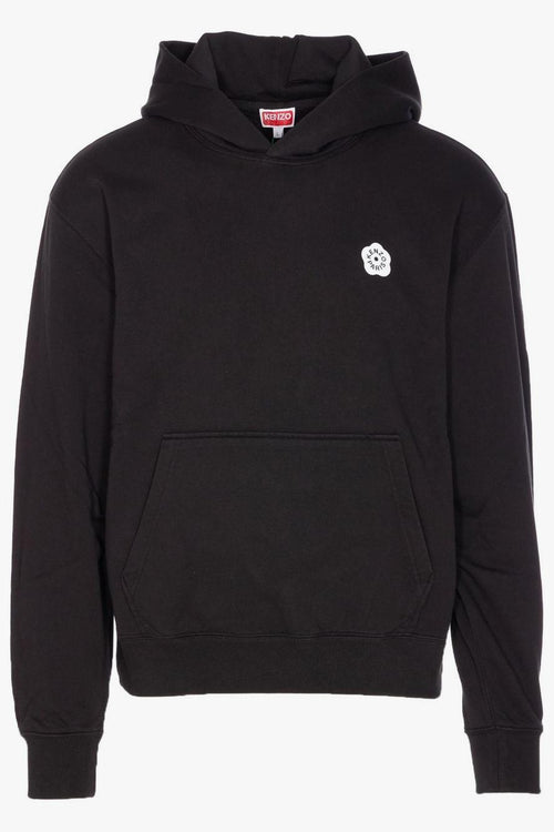 Felpa Nero Uomo Cappuccio con Fiore Posteriore