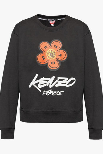 Felpa Nero Uomo Stampa Logo e Fiore Boke - 5