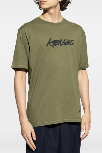 T-shirt Verde Uomo Stampa Logo Anteriore