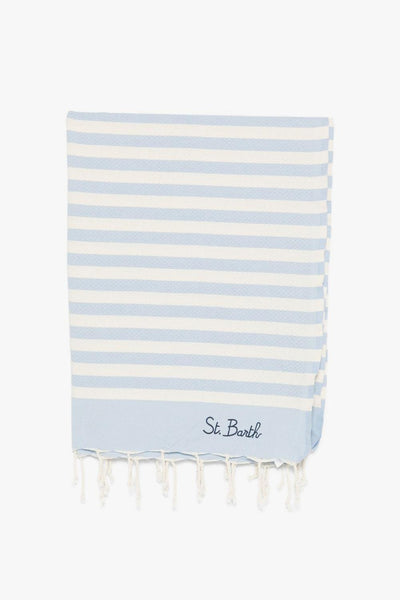 Saint Barth Telo Mare Foutas Righe Unisex Beige-Celeste